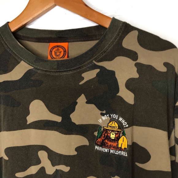 Teddy Fresh Smokey the Bear Size Large Long Sleeved T Shirt Camo Cotton - Picture 2 of 8
